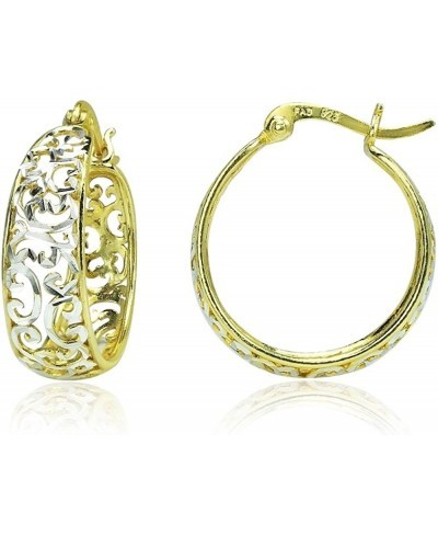 Sterling Silver Diamond-cut Filigree Swirl Hoop Earrings $21.38 Hoop