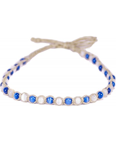 Braided Hemp Cord Choker Necklace with Cat's Eye Beads (Dark Blue and White) $9.96 Chokers