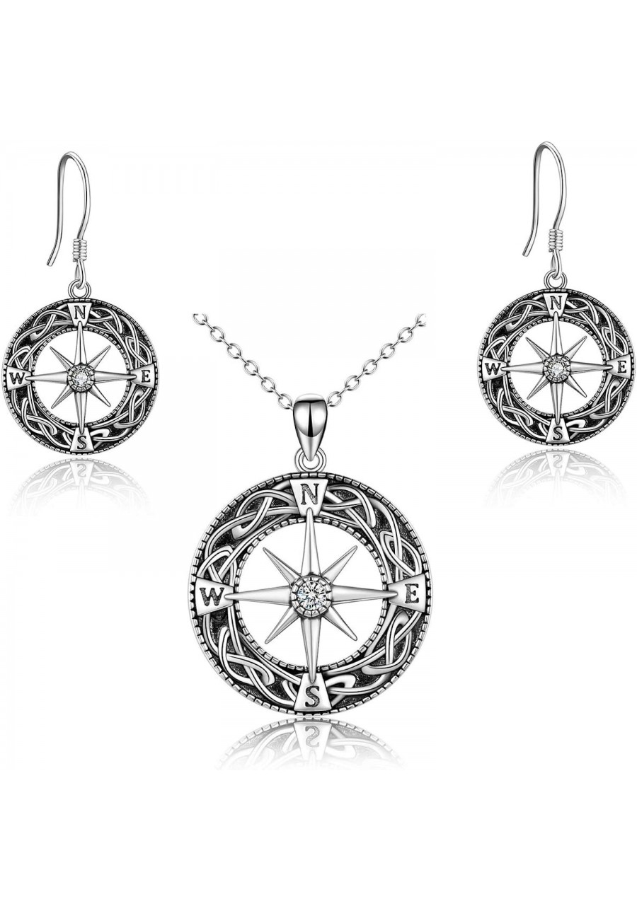 Compass Necklace/Earrings Sterling Silver Celtic Knot Necklace/Earrings Graduation Friendship Talisman Travel Necklace Inspir...