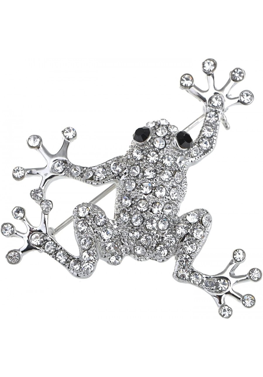 Silvery Tone Clear Crystal Colored Rhinestones Frog Toad Brooch Pin $20.20 Brooches & Pins