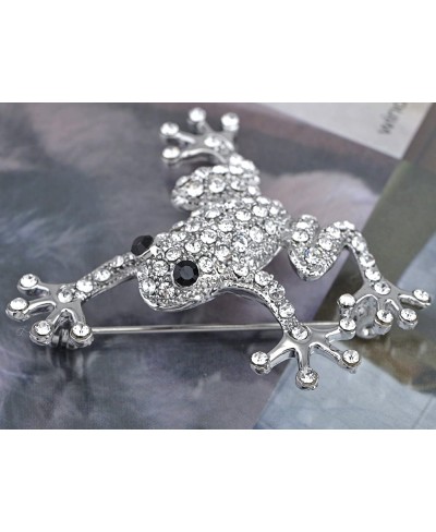 Silvery Tone Clear Crystal Colored Rhinestones Frog Toad Brooch Pin $20.20 Brooches & Pins