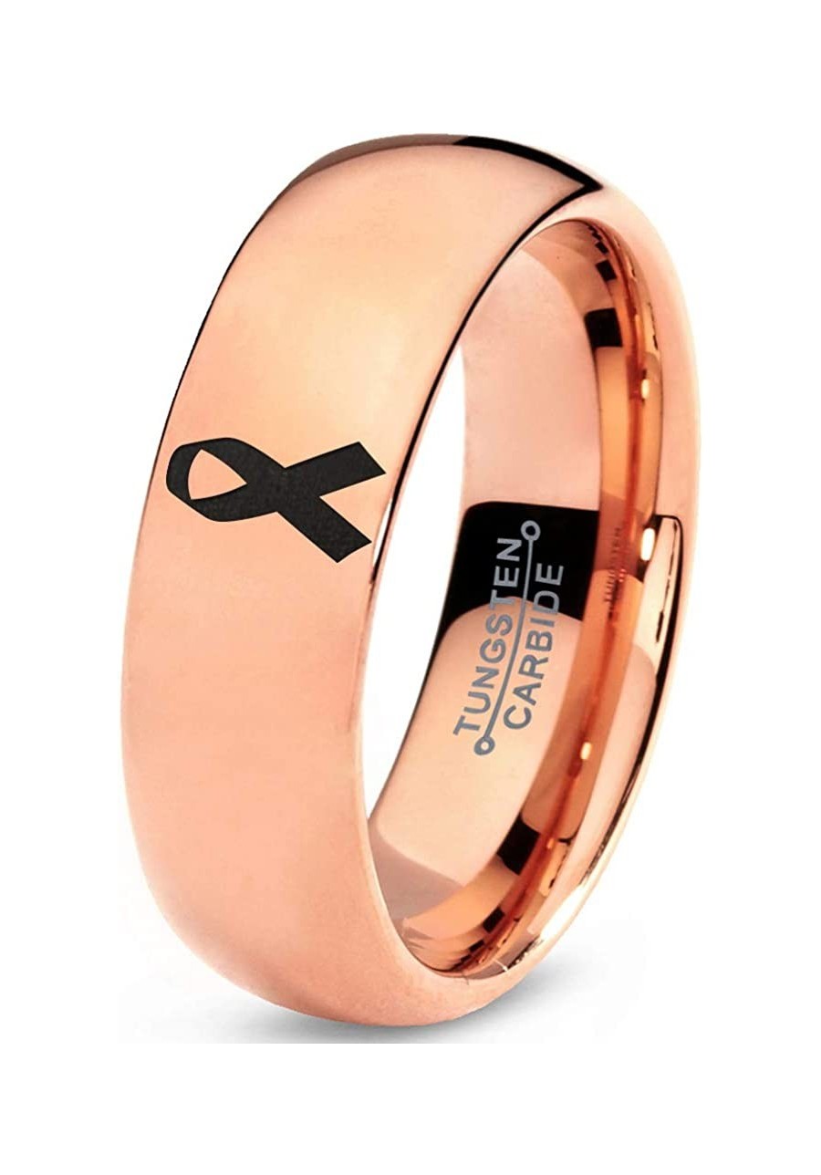 Awareness Ribbon Symbol Ring - Tungsten Band 8mm - Men - Women - 18k Rose Gold Step Bevel Edge - Yellow - Grey - Blue - Black...