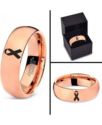 Awareness Ribbon Symbol Ring - Tungsten Band 8mm - Men - Women - 18k Rose Gold Step Bevel Edge - Yellow - Grey - Blue - Black...