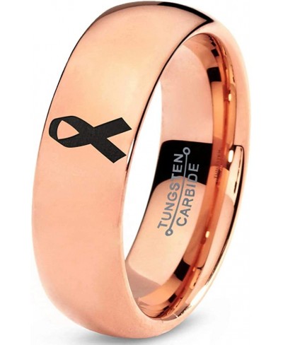 Awareness Ribbon Symbol Ring - Tungsten Band 8mm - Men - Women - 18k Rose Gold Step Bevel Edge - Yellow - Grey - Blue - Black...