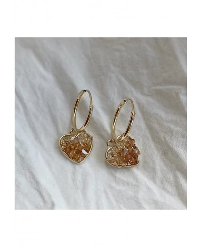 Stud Earrings Drop Earrings Champagne Color Faux Crystal Heart Shape Irregular Surface Cute Women Earrings for Daily Wear $8....