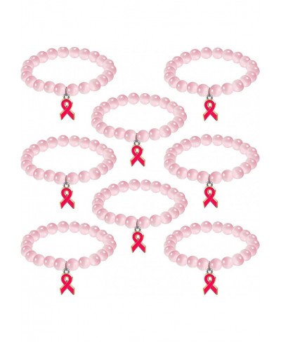 8 Pieces Breast Cancer Awareness Bracelet Breast Cancer Bracelets Pink Beaded Bracelets Stretchy Bracelet $13.43 Stretch