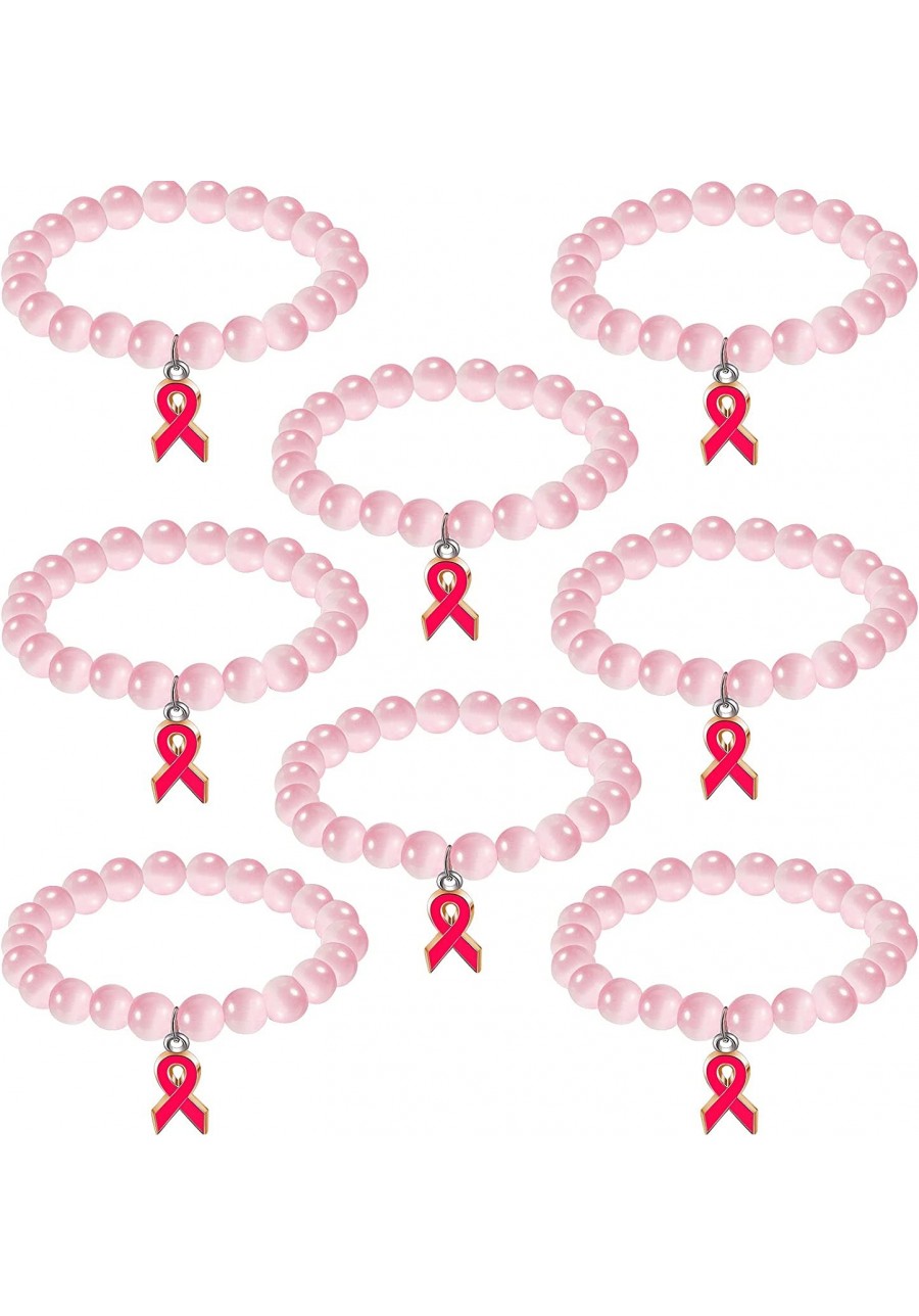 8 Pieces Breast Cancer Awareness Bracelet Breast Cancer Bracelets Pink Beaded Bracelets Stretchy Bracelet $13.43 Stretch