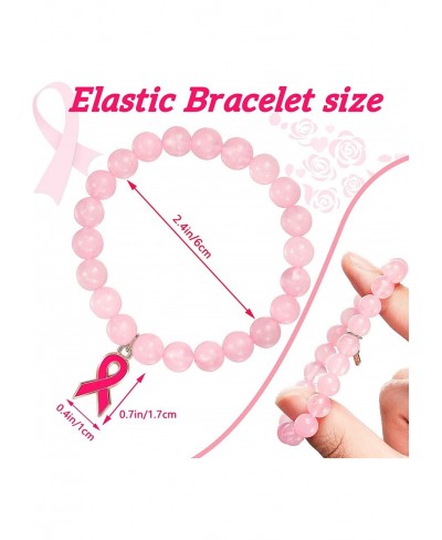 8 Pieces Breast Cancer Awareness Bracelet Breast Cancer Bracelets Pink Beaded Bracelets Stretchy Bracelet $13.43 Stretch