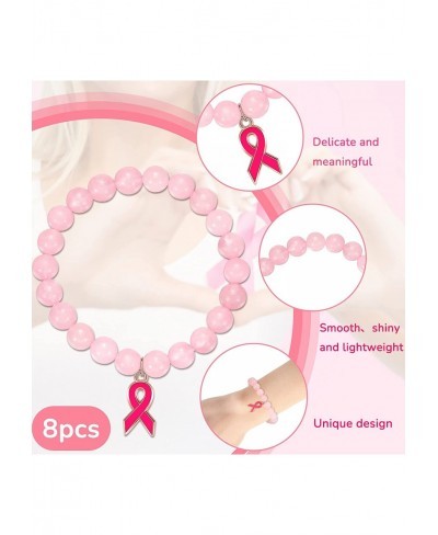 8 Pieces Breast Cancer Awareness Bracelet Breast Cancer Bracelets Pink Beaded Bracelets Stretchy Bracelet $13.43 Stretch