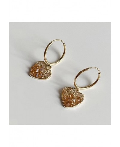 Stud Earrings Drop Earrings Champagne Color Faux Crystal Heart Shape Irregular Surface Cute Women Earrings for Daily Wear $8....