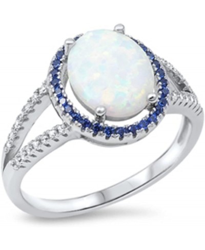Halo Engagement Ring Oval Created White Opal Round Simulated Sapphire CZ 925 Sterling Silver $19.72 Engagement Rings