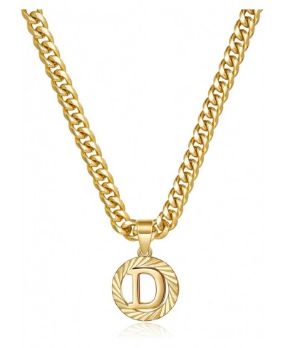 Gold Initial Necklace 14K Gold Plated Round Letter Pendant Hollow Capital Monogram 5mm Cuban Chain Necklace Alhpabets from A-...