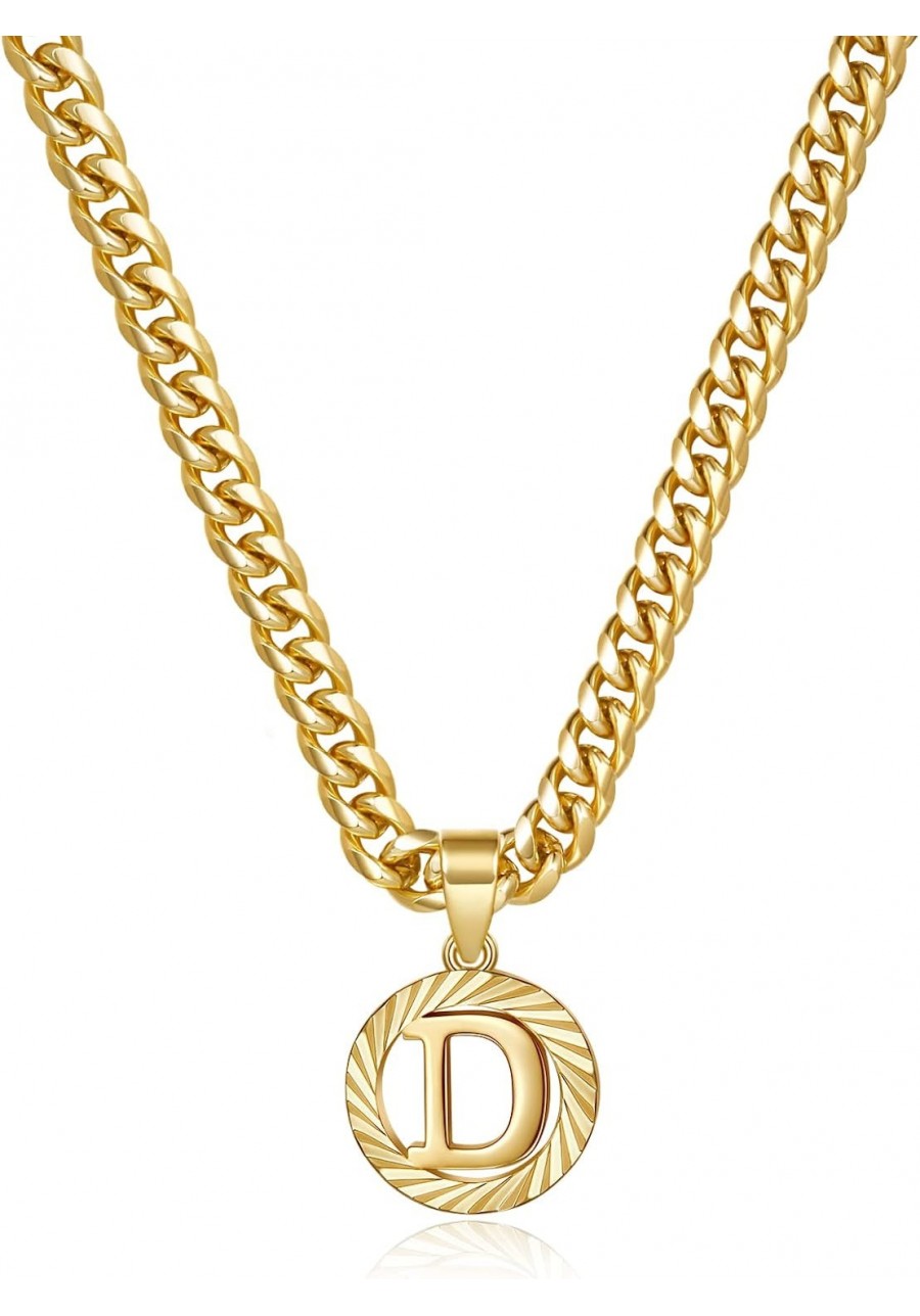 Gold Initial Necklace 14K Gold Plated Round Letter Pendant Hollow Capital Monogram 5mm Cuban Chain Necklace Alhpabets from A-...