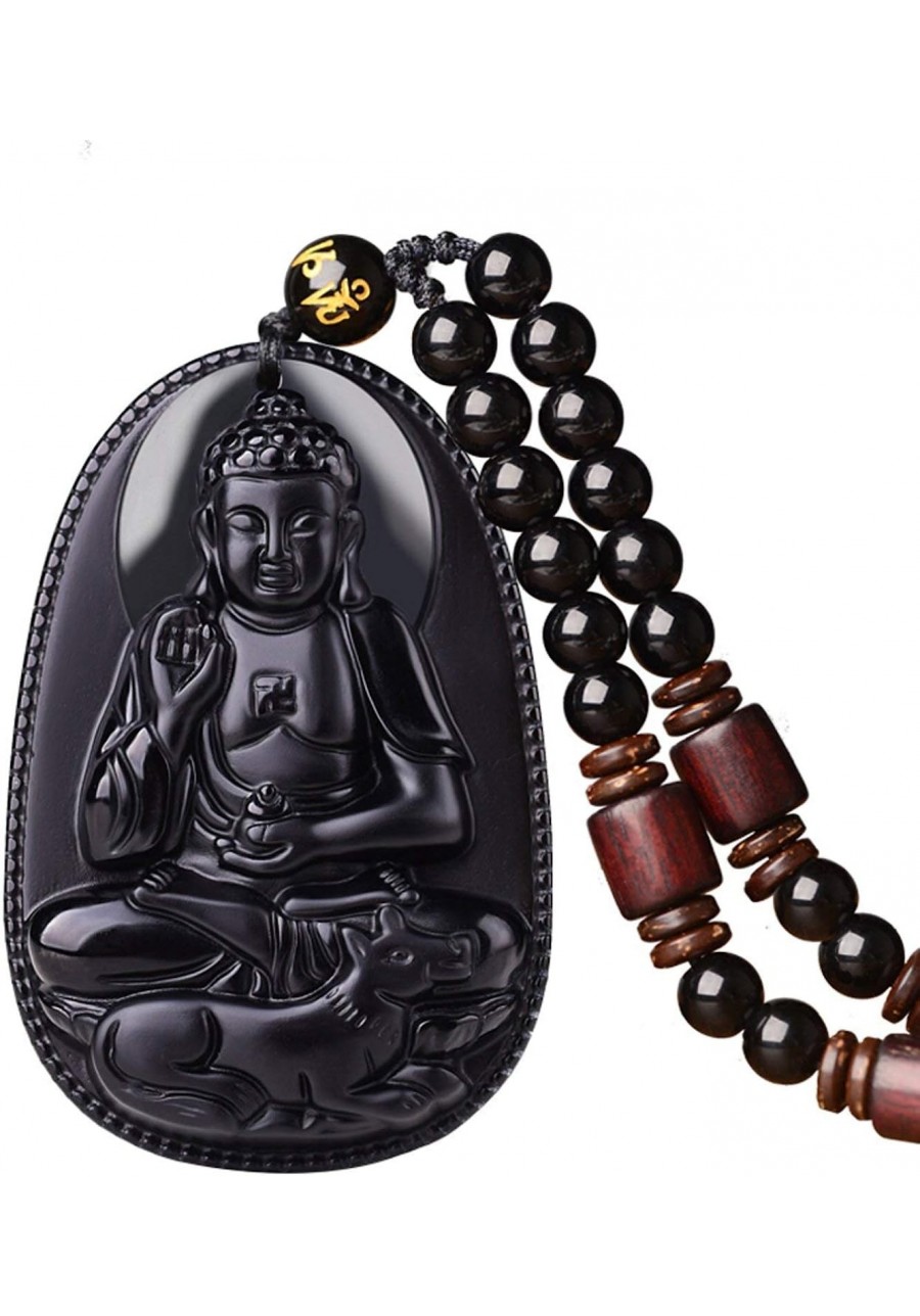 100% Pure Obsidian Natural Pendant Necklace Zodiac Bodhisattva Amulet Talisman $18.07 Pendant Necklaces