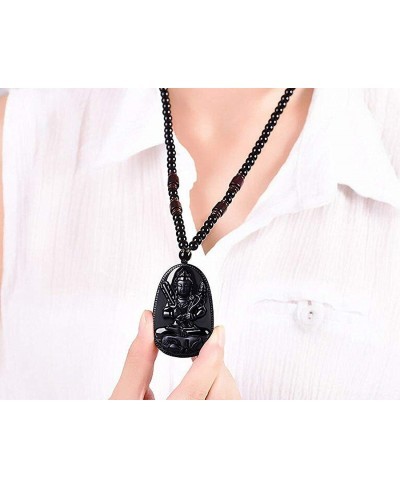 100% Pure Obsidian Natural Pendant Necklace Zodiac Bodhisattva Amulet Talisman $18.07 Pendant Necklaces