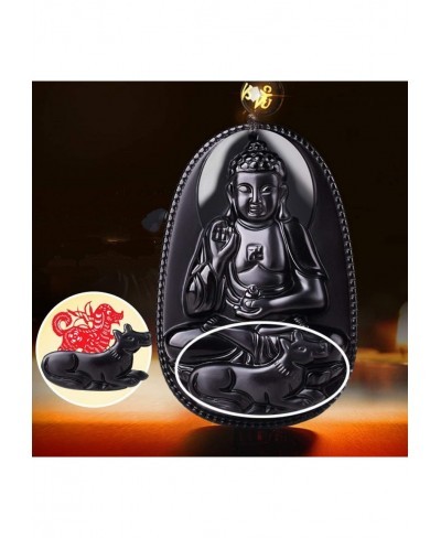 100% Pure Obsidian Natural Pendant Necklace Zodiac Bodhisattva Amulet Talisman $18.07 Pendant Necklaces