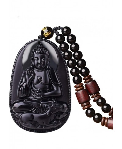 100% Pure Obsidian Natural Pendant Necklace Zodiac Bodhisattva Amulet Talisman $18.07 Pendant Necklaces