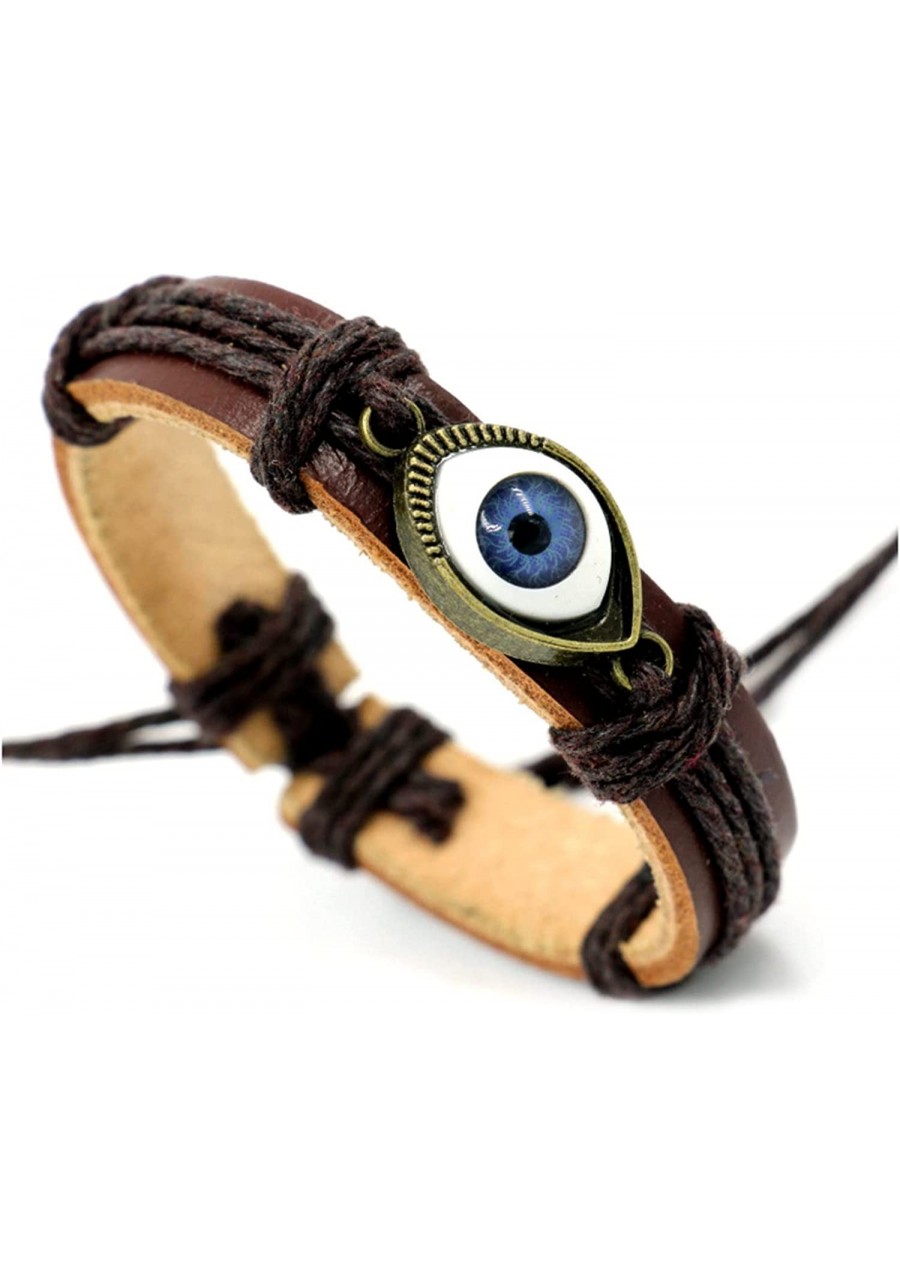 Punk Ethnic Layered Leather Evil Eye Bead Cuff Bracelet Adjustable Braided Woven Hamsa Hand Wrap Elephant Owl Animal Wristban...