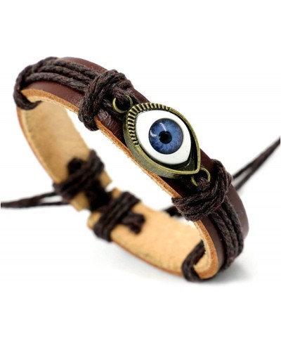 Punk Ethnic Layered Leather Evil Eye Bead Cuff Bracelet Adjustable Braided Woven Hamsa Hand Wrap Elephant Owl Animal Wristban...