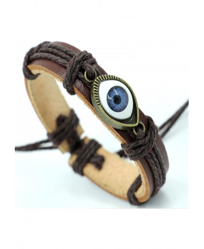 Punk Ethnic Layered Leather Evil Eye Bead Cuff Bracelet Adjustable Braided Woven Hamsa Hand Wrap Elephant Owl Animal Wristban...