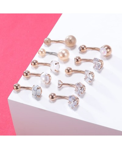 Surgical Steel Belly Button Rings Pack Dangle CZ Navel Belly Rings for Women Girls Cute Butterfly Heart Belly Piercing Jewelr...