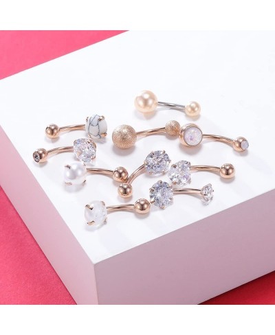 Surgical Steel Belly Button Rings Pack Dangle CZ Navel Belly Rings for Women Girls Cute Butterfly Heart Belly Piercing Jewelr...