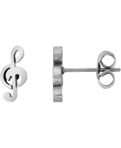 Small Stainless Steel G Clef Stud Earrings Musical Symbol 3/8 inch $16.72 Stud