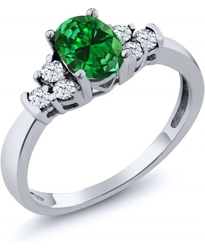 925 Sterling Silver Green Simulated Emerald and White Topaz Women Ring (0.92 Cttw Oval 6X4MM Available in size 5 6 7 8 9) $44...