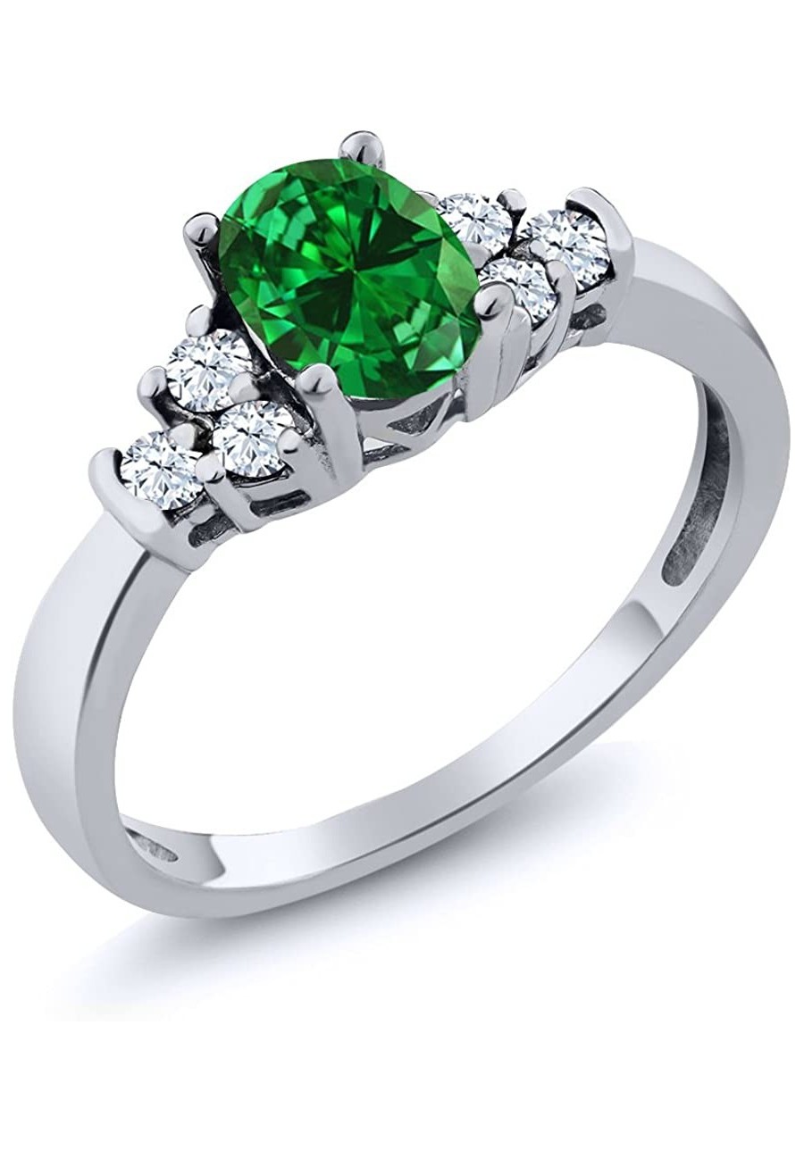 925 Sterling Silver Green Simulated Emerald and White Topaz Women Ring (0.92 Cttw Oval 6X4MM Available in size 5 6 7 8 9) $44...