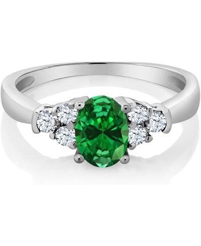 925 Sterling Silver Green Simulated Emerald and White Topaz Women Ring (0.92 Cttw Oval 6X4MM Available in size 5 6 7 8 9) $44...