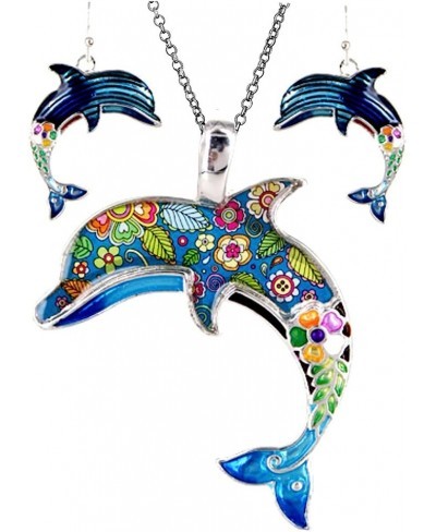 Silver Tone Dolphin Pendant Necklace and Earrings Set with 24 Inches Stainless Steel Chain Fashion Jewelry $18.64 Jewelry Sets