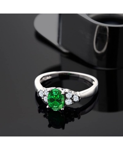 925 Sterling Silver Green Simulated Emerald and White Topaz Women Ring (0.92 Cttw Oval 6X4MM Available in size 5 6 7 8 9) $44...