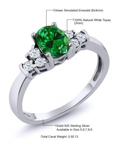 925 Sterling Silver Green Simulated Emerald and White Topaz Women Ring (0.92 Cttw Oval 6X4MM Available in size 5 6 7 8 9) $44...