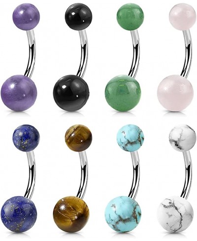 14GA Natural Stone Ends with Threaded Steel Inserts 316L Surgical Stainless Steel Barbell Navel Belly Button Ring $11.93 Pier...