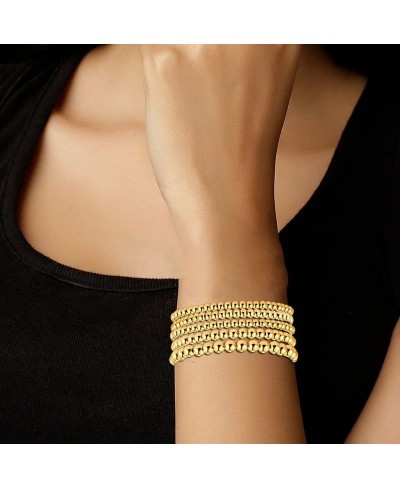 Gold Beaded Bracelets for Women 18K Gold Plated Bead Ball Layered Bracelets Set Copper Beads Stackable Elastic Stretch Gold B...