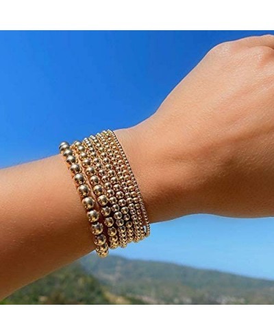 Gold Beaded Bracelets for Women 18K Gold Plated Bead Ball Layered Bracelets Set Copper Beads Stackable Elastic Stretch Gold B...