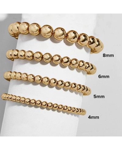 Gold Beaded Bracelets for Women 18K Gold Plated Bead Ball Layered Bracelets Set Copper Beads Stackable Elastic Stretch Gold B...