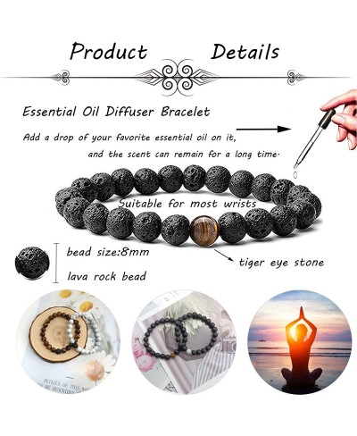 12Pcs Couples Distance Relationship Bracelets Lava Rock Stone Beaded Bracelet for Men Women Natural 8mm Energy Healing Stone ...