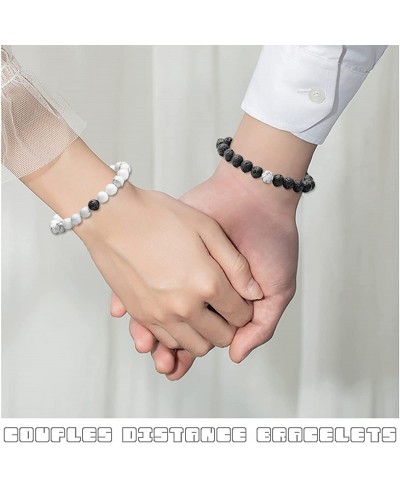 12Pcs Couples Distance Relationship Bracelets Lava Rock Stone Beaded Bracelet for Men Women Natural 8mm Energy Healing Stone ...
