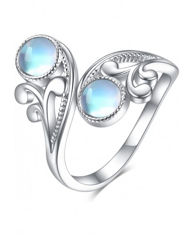 Double Moonstone Rings for Women 925 Sterling Silver Handmade Leaf Women Rings Jewelry for Girls Mother Daughter Mother's Day...