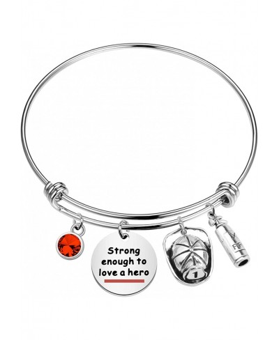 Firefighter Wife Girlfriend Jewelry Strong Enough to Love a Hero Bracelet Thin Red Line Bracelet $8.95 Bangle