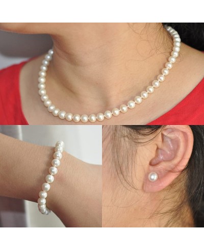 Freshwater Cultured Round Pearl Set 7-9mm Necklace Bracelet and Earrings with 925 Sterling Silver Women Gifts $31.25 Jewelry ...