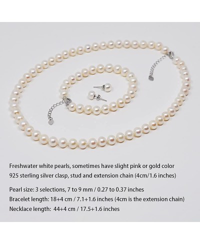 Freshwater Cultured Round Pearl Set 7-9mm Necklace Bracelet and Earrings with 925 Sterling Silver Women Gifts $31.25 Jewelry ...