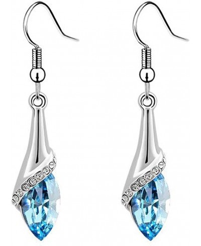 Women's Teardrop Shaped Long Dangle Earring White Gold Plated made with Swarovski Crystal Blue $22.84 Drop & Dangle