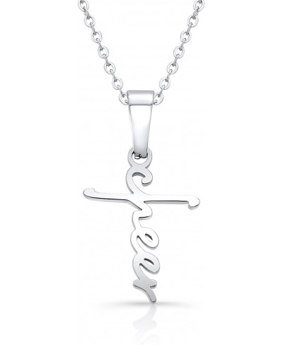 Mini Cheer Script Cross Necklace Jewelry $25.92 Pendant Necklaces