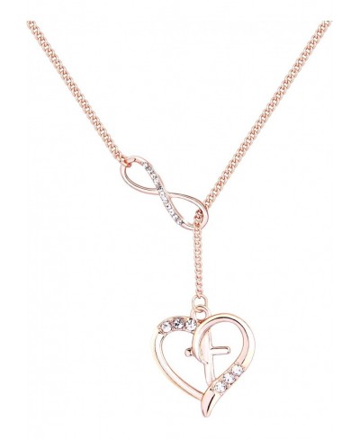 Rose Gold Cross in Heart Infinity Lariat Necklace Rhinestone Necklace with Long Chain $19.91 Pendant Necklaces