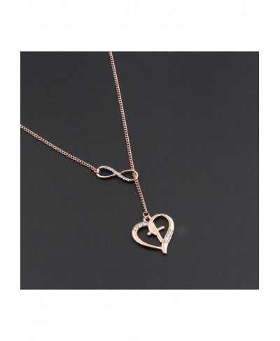 Rose Gold Cross in Heart Infinity Lariat Necklace Rhinestone Necklace with Long Chain $19.91 Pendant Necklaces