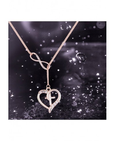 Rose Gold Cross in Heart Infinity Lariat Necklace Rhinestone Necklace with Long Chain $19.91 Pendant Necklaces