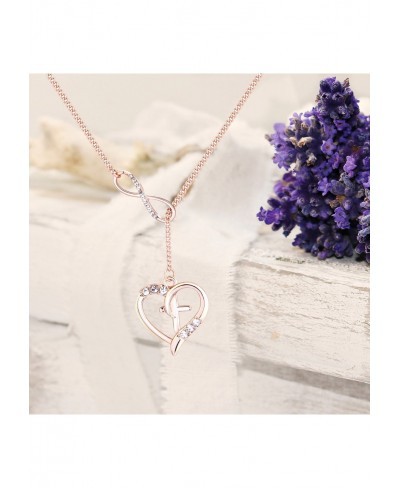 Rose Gold Cross in Heart Infinity Lariat Necklace Rhinestone Necklace with Long Chain $19.91 Pendant Necklaces