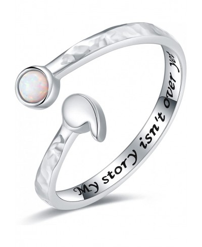 Silver Semicolon Ring Jewelry for Women - 925 Sterling Silver Adjustable Opal Hammered Semicolon Rings for Women My Story Isn...